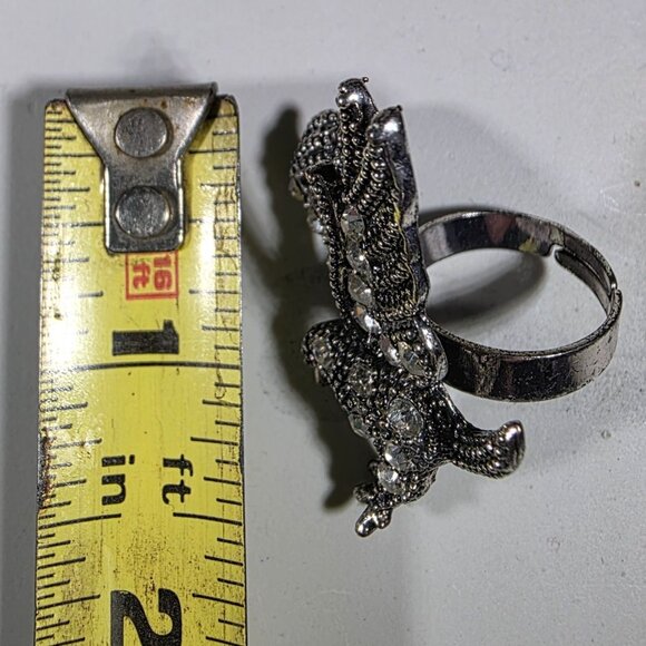 Silver-Tone Adjustable Eagle Ring With Rhinestone Accents And Textured Detailing - Picture 3 of 4